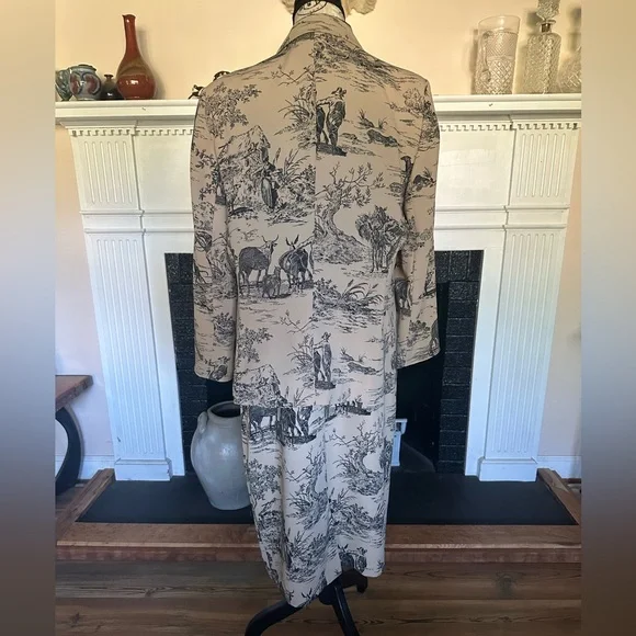 Harvé Benard Toile de Jouy Blazer Jacket & Sheath Dress Two Piece Suit 10/12 - Picture 6 of 16